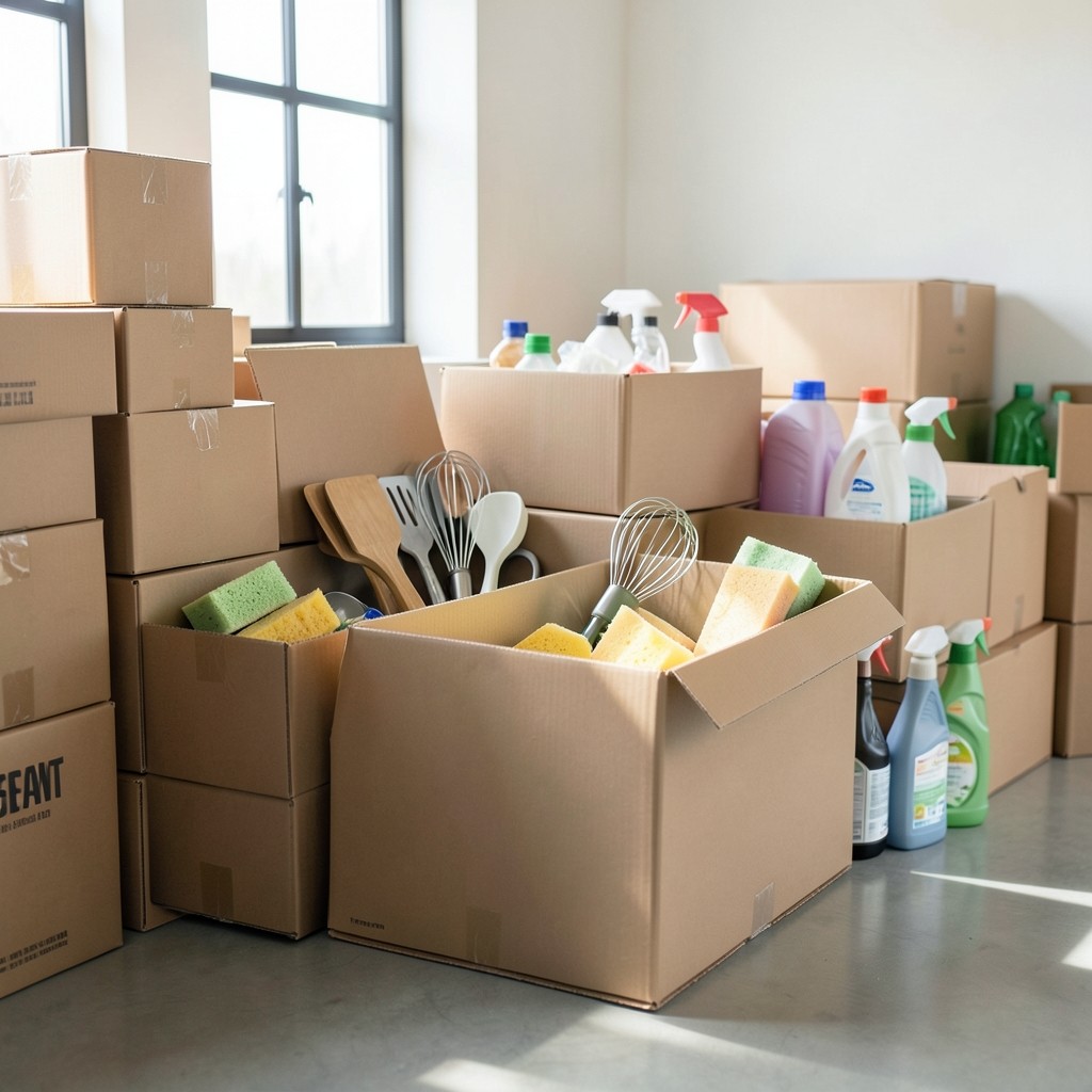 Stacks of boxed household goods in a bright wholesale storeroom